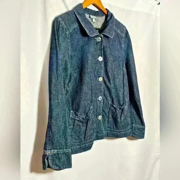 🛑 J. Jill Womens Blue Denim Babydoll Button-up 100% Cotton Jacket Size SP - Picture 1 of 8